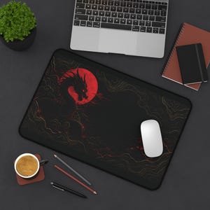 Red Dragon Moon desk mat | Gaming Mouse Pad, Asian Mythic Artwork