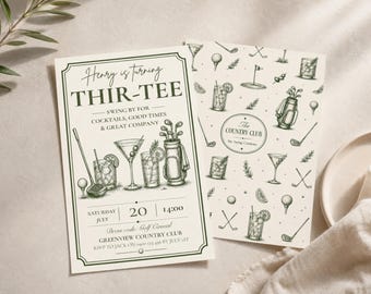 30th Golf Birthday Invitation Template, Thir-Tee Cocktail Party Invite, Preppy Country Club Canva Template, Printable & Phone Invitation