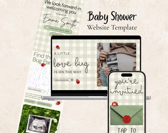 Love Bug Baby Shower Website Template, Editable Canva Invitation with RSVP, Animated Ladybug Invite, Countdown & Registry