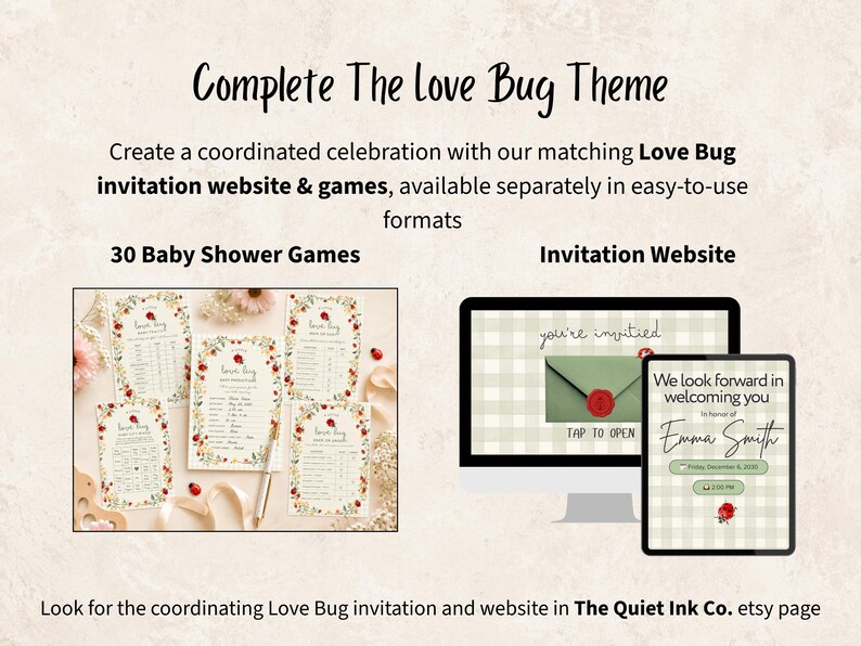 Love Bug Baby Shower Invitation Template, Little Love Bug Baby Shower Invite, Ladybug Summer Picnic Canva Invitation, Editable Print & Phone image 10
