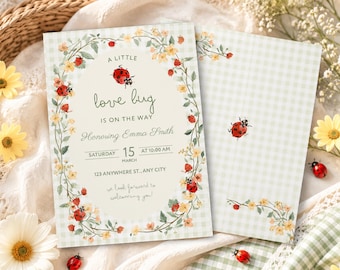 Love Bug Baby Shower Invitation Template, Little Love Bug Baby Shower Invite, Ladybug Summer Picnic Canva Invitation, Editable Print & Phone