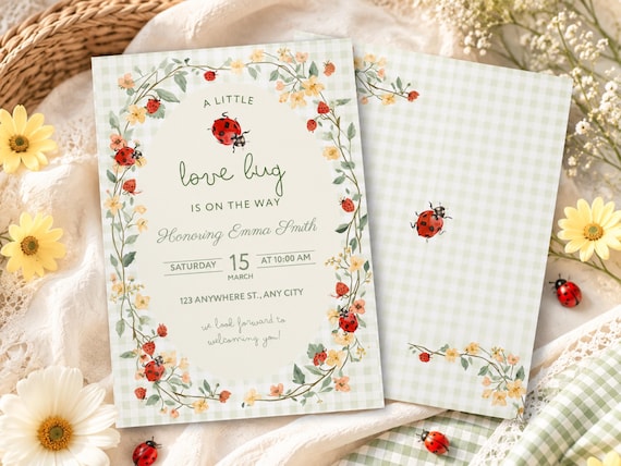 Love Bug Baby Shower Invitation Template, Little Love Bug Baby Shower Invite, Ladybug Summer Picnic Canva Invitation, Editable Print & Phone