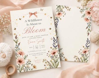 Wildflower Baby Shower Invitation, A Wildflower Is About to Bloom, Floral Baby Shower Canva Template, Printable & Digital Invite