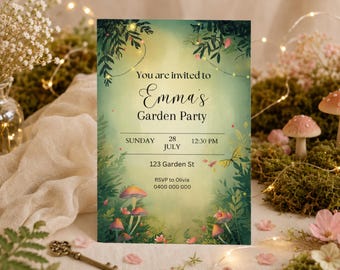 Fairy First Birthday Invitation Template, Enchanted Garden Fairy Party Invite, Whimsical 1st Birthday Girl Evite, Editable Canva Invitation