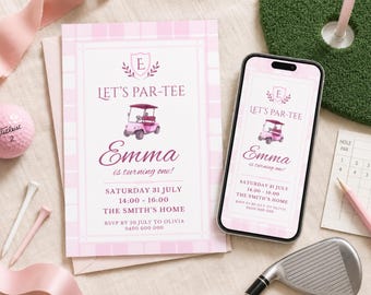 Pink Golf Birthday Invitation Template, Girls Golf Party Invite, Par-Tee Birthday Invite, Editable Template, Printable & Digital Invite