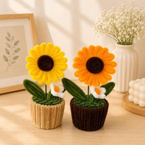 sunflower mini pot artificial flower pipe cleaner for house home decor aesthetic vibrant colorful beautiful arrangement perfect gift item