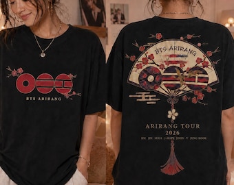 T-shirt éventail pliant coréen BTS Arirang, T-shirt double face Cherry Blossom Tour 2026, tenue de concert Kpop rouge et noire, cadeau pour les fans ARMY
