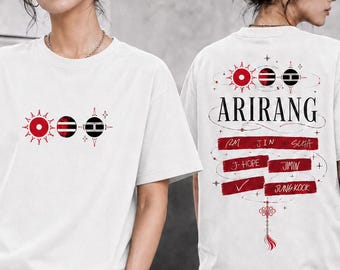 BTS Arirang Member Names Graphic Shirt, Celestial Orbit Two Sided Tee, Red Black Kpop Concert Outfit, ARMY Fan Gift, Unisex Tour Top