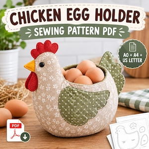 Patron de couture PDF pour porte-œufs de poule, panier à œufs en tissu, décoration de cuisine style ferme, patron à imprimer