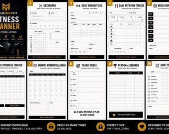 Fitness-Planer PDF | Workout-Planer | Gym Tracker | Druckbare Fitness Journal | Tagebuch des Trainings | Digitaler Download | A4 & US Letter