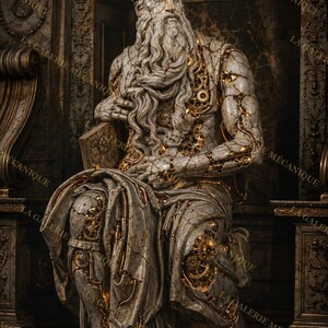 Moses Steampunk Poster - Marble Prophet with Golden Gears - Dieselpunk Wall Art