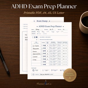 ADHD Exam Prep Planner Printable | Study Schedule & Confidence Tracker for Student| Brain Dump |Adhd Digital planner | A5 A4 US Letter | PDF