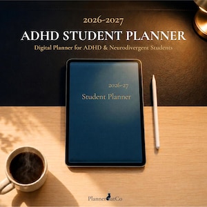 ADHD-studentplanerare 2026-2027 | Digital akademisk planerare GoodNotes Notability | Odaterad uppgiftsspårare | Studieplanerare Neurodivergent