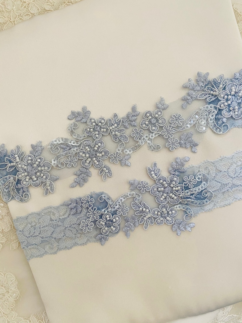 Light blue wedding garter set, no slip grip garter toss keepsake gorgeous lace bridal garter belt something blue plus size petite flat image 5