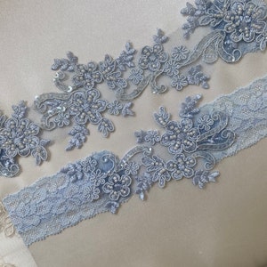 Light blue wedding garter set, no slip grip garter toss keepsake gorgeous lace bridal garter belt something blue plus size petite flat image 7