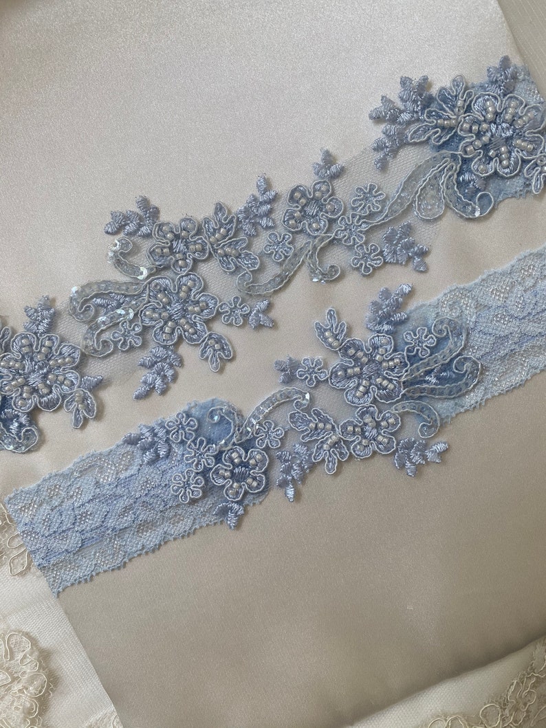 Light blue wedding garter set, no slip grip garter toss keepsake gorgeous lace bridal garter belt something blue plus size petite flat image 7