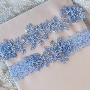 Light blue wedding garter set, no slip grip garter toss keepsake gorgeous lace bridal garter belt something blue plus size petite flat image 8