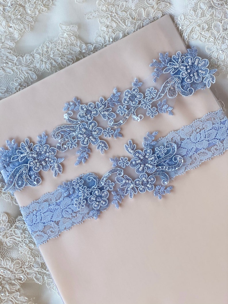 Light blue wedding garter set, no slip grip garter toss keepsake gorgeous lace bridal garter belt something blue plus size petite flat image 8