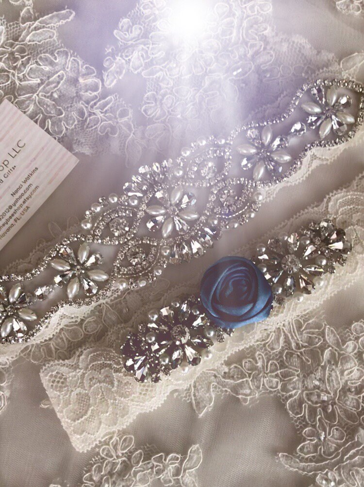 Ivory Wedding Garter Set, No Slip Grip Garter Toss and Keepsake. Dusty Blue  White Blush Rhinestone Lace Bridal Garter Belt Rosette Plus Size -  New  Zealand
