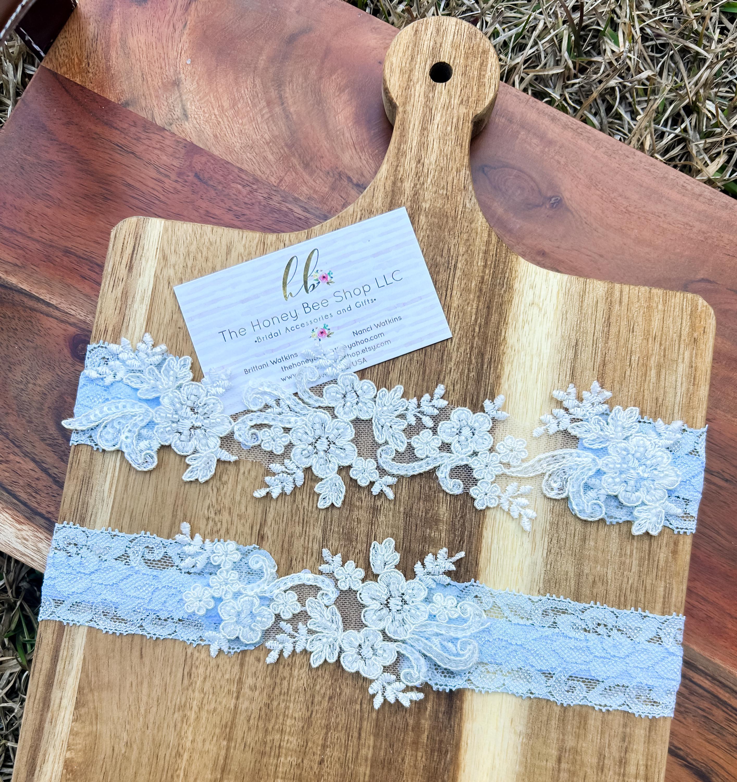 Light Blue Wedding Garter Set, No Slip Grip Garter Toss Keepsake