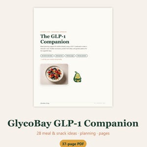 以下が含まれることがあります： GLP-1薬を使用する成人のための食事計画サポートを記載した37ページのPDF「The GLP-1 Companion」。28種類の食事や軽食のアイデア、ポーションサイズ、許容範囲ページ、臨床医への質問、アボカドのイラストが含まれています。