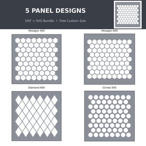 Dekorativ panel DXF SVG-paket, 5 laserskurna skärmdesigner, hexagonala diamantmönster, CNC-rumsavdelare, gratis anpassad storlek, digital nedladdning