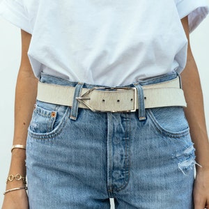 Cream Cowhide Leather Waist Belt