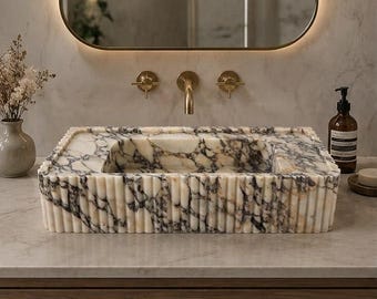 Handmade Calacatta Viola marble sink, bathroom sink, vessel sink, stone sink, custom size marble sink, wall mounted sink