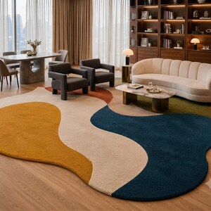 Abstract Organic Shape Rug – Multicolor Freeform Wool Area Rug