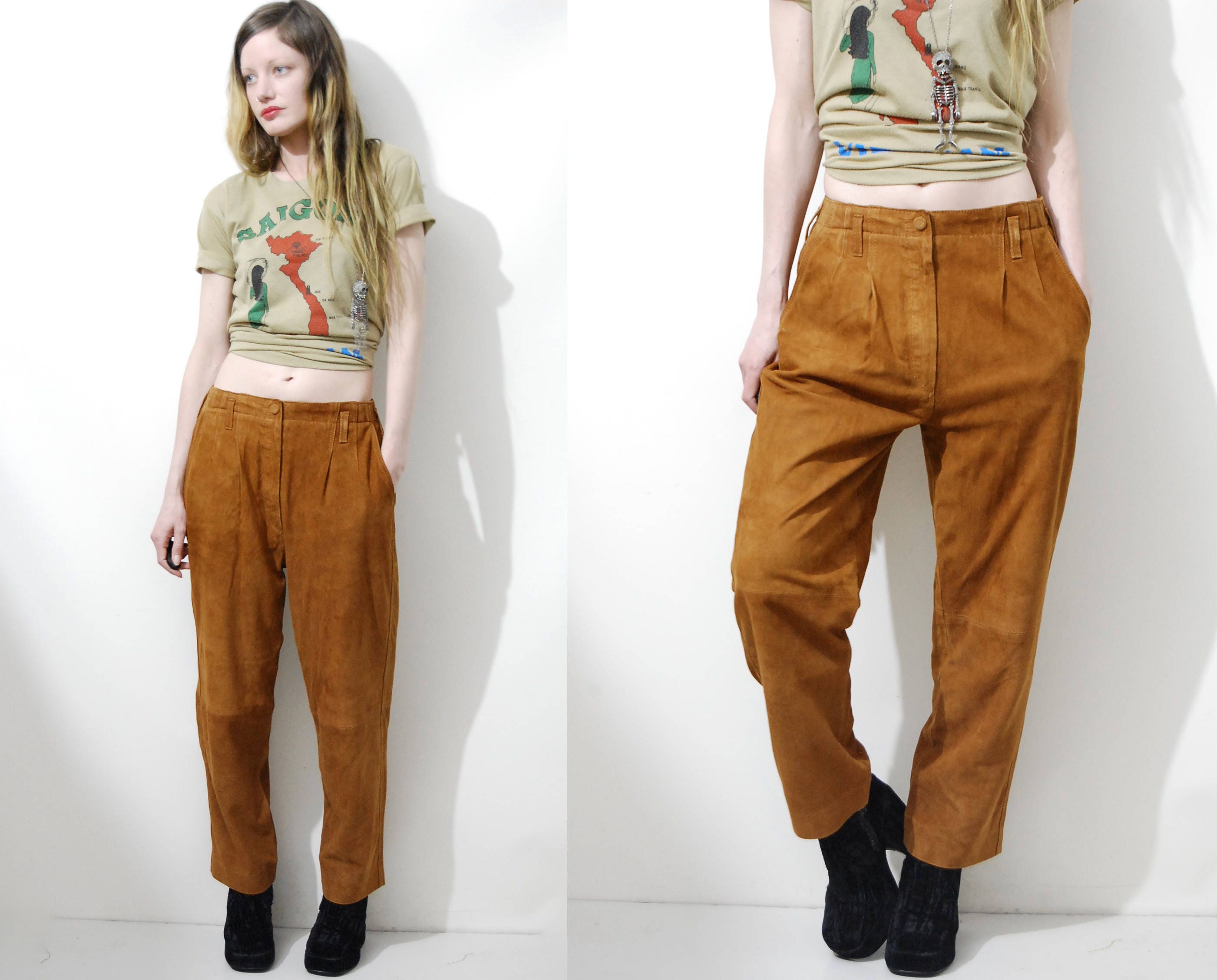 tan suede trousers