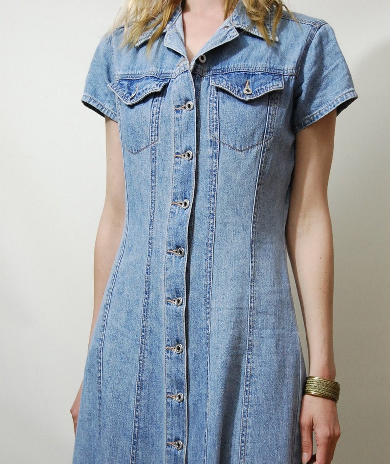 a line denim maxi dress
