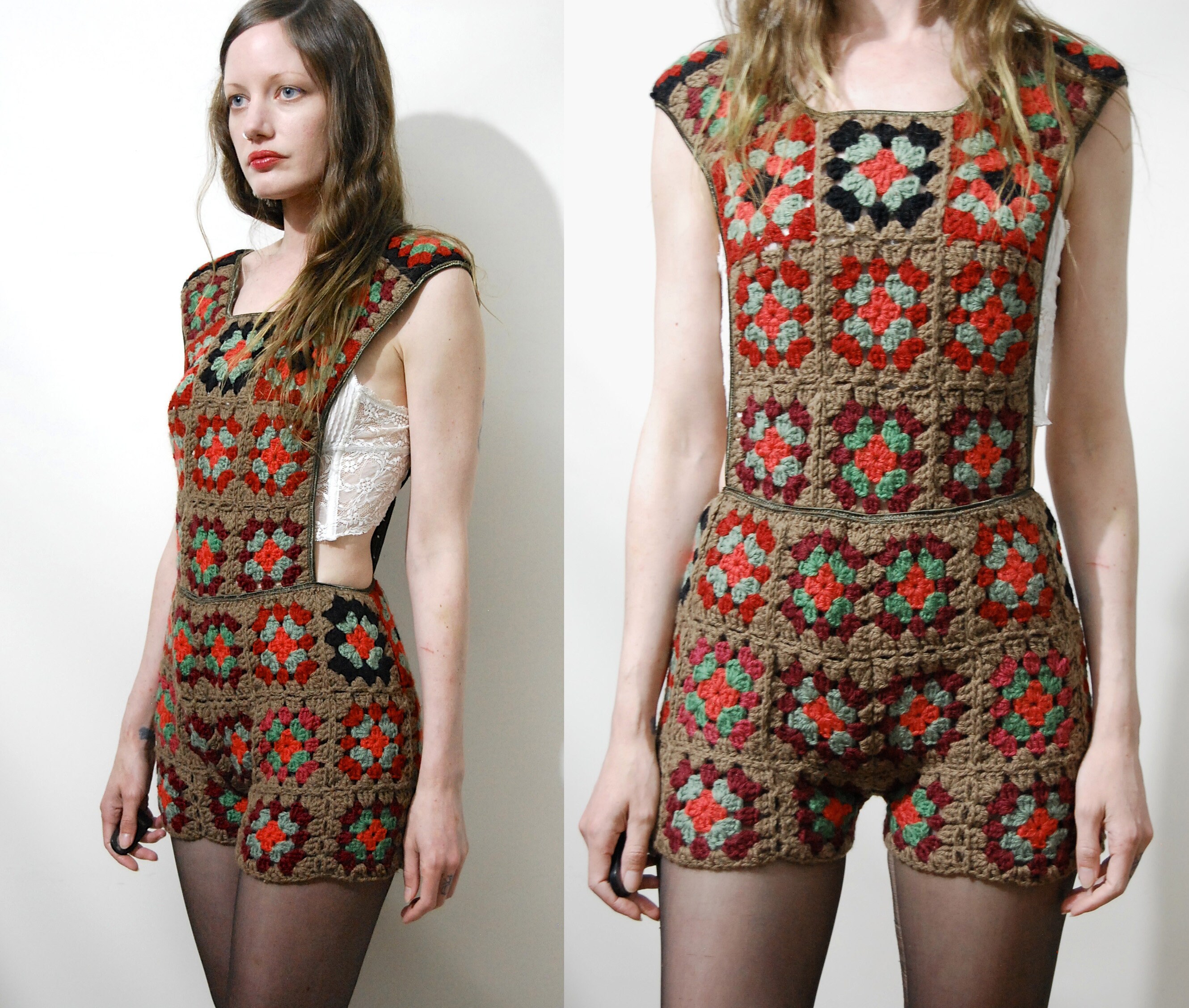 Crochet GRANNY SQUARE Overalls Bib Romper Vintage Onesie Etsy