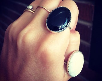 Black onyx ring sterling silver hammered ring - Tangerine ring - orange ring- clementine ring- jasper ring black stone ring onyx cabochon