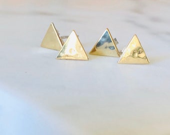 Gold Triangle Studs with Sterling Silver Backings-gold pyramid earrings-geometric earrings-gold triangle studs