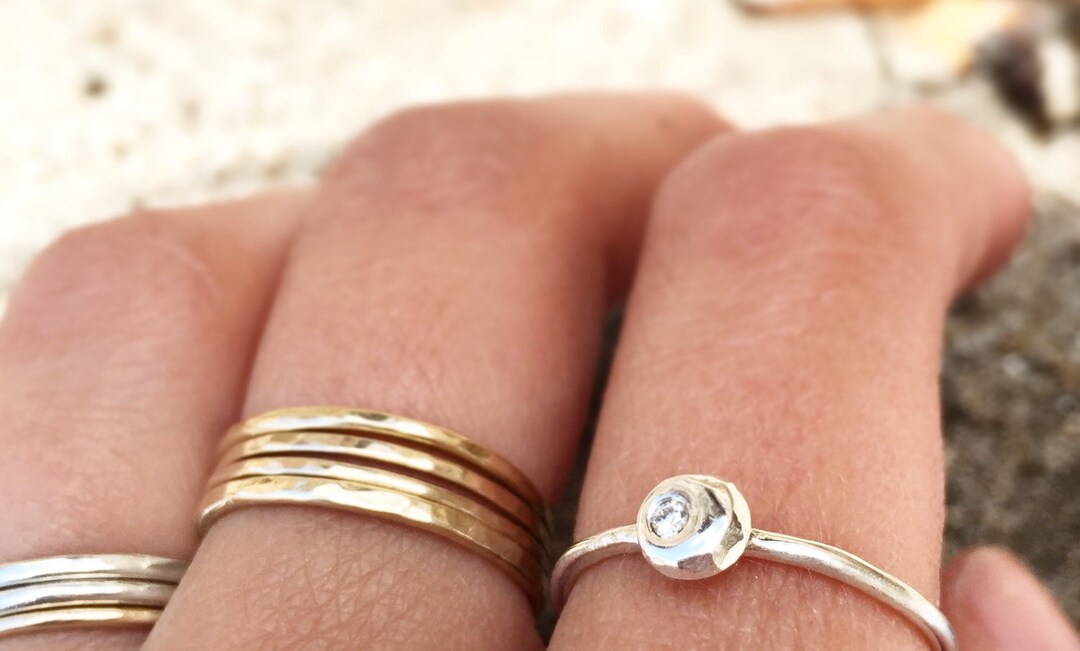 10k Gold Band Gold Wedding Band Hammered Thin Gold Band Wedding