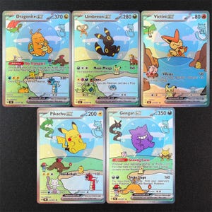 Pikachu Gengar Umbreon Dragonite Victini Chibi Bubble Art-kort (5-kortsset)