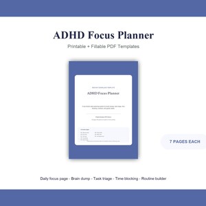 ADHD Focus Planner - Printable Fillable PDF, Daily Planner, Brain Dump, Time Blocking