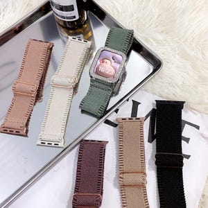 Ruffigt stretchigt nylonband för Apple Watch, handgjort vävt Solo Loop-band, elastiskt armband, feminint klockarmband, present till henne