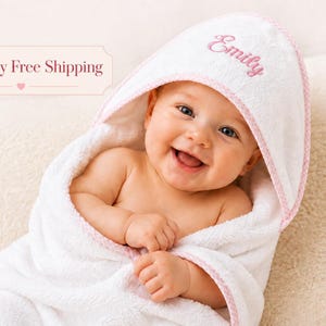 Personalized Baby Hooded Towel, Custom Embroidered Baby Gift, Soft Cotton Hooded Bath Towel, Baby Shower Gift, Newborn Gift