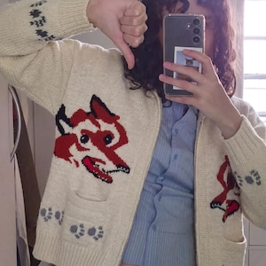 Fox Cardigan, Knit Wool Sweater Inspired by Hail Mary Wolf Style Cardigan