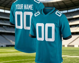 Custom Stitched Teal American Football Jersey, Personalized Any Name & Number, Moisture Wicking Breathable Mesh Sports Uniform