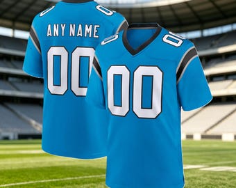 Personalized Blue Football Jersey, Custom Stitched Name & Number, Breathable Birds Eye Pique Fabric