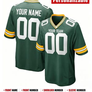 Personalized Green Football Jersey: Add Custom Stitched Name & Number, Birds Eye Pique Fabric imagem 5
