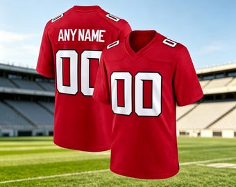 Personalized Red Football Jersey, Custom Stitched Name Number, Breathable Pique Fabric
