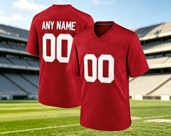 Personalized Red Football Jersey, Custom Stitched Name Number, Breathable Pique Fabric