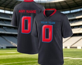 Personalized Navy Blue American Football Jersey, Custom Stitched Breathable Pique Fabric Game Day Uniform