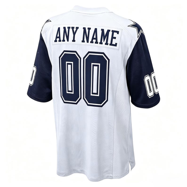 Camiseta de fútbol americano blanca personalizada, nombre y número bordados a medida, tejido piqué Birds Eye. imagen 3