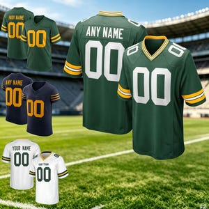 Personalized Green Football Jersey: Add Custom Stitched Name & Number, Birds Eye Pique Fabric imagem 1