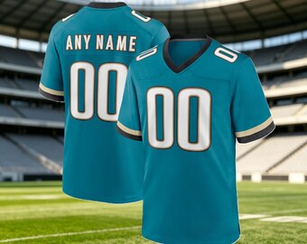 Custom Stitched Teal Football Jersey, Personalized Name Number, Moisture Wicking Fabric