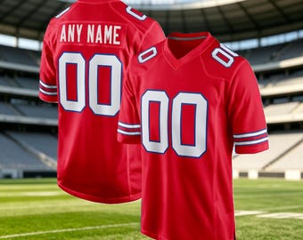 Personalized Scarlet Football Jersey, Custom Stitched Name Number, Breathable Pique Fabric